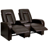 English Elm Series 2-Seat Push Button Motorized Reclining LeatherSoft Theater Seating Unit with Cup Holders