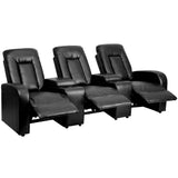 English Elm Series 3-Seat Reclining LeatherSoft Theater Seating Unit with Cup Holders