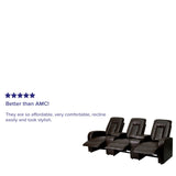 English Elm Series 3-Seat Reclining LeatherSoft Theater Seating Unit with Cup Holders