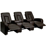 English Elm Series 3-Seat Reclining LeatherSoft Theater Seating Unit with Cup Holders