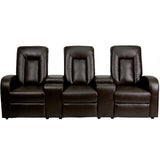 English Elm Series 3-Seat Reclining LeatherSoft Theater Seating Unit with Cup Holders