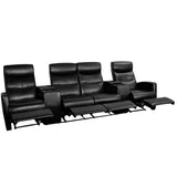 English Elm Series 4-Seat Reclining LeatherSoft Theater Seating Unit with Cup Holders