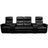 English Elm Series 4-Seat Reclining LeatherSoft Theater Seating Unit with Cup Holders