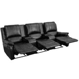 English Elm Series 3-Seat Reclining Pillow Back LeatherSoft Theater Seating Unit with Cup Holders