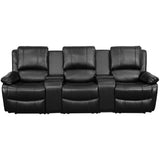 English Elm Series 3-Seat Reclining Pillow Back LeatherSoft Theater Seating Unit with Cup Holders