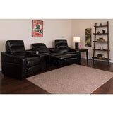 English Elm Series 3-Seat Reclining LeatherSoft Theater Seating Unit with Cup Holders