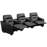 English Elm Series 3-Seat Reclining LeatherSoft Theater Seating Unit with Cup Holders