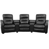 English Elm Series 3-Seat Reclining LeatherSoft Theater Seating Unit with Cup Holders