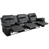 English Elm Series 3-Seat Reclining LeatherSoft Theater Seating Unit with Straight Cup Holders