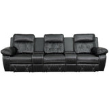 English Elm Series 3-Seat Reclining LeatherSoft Theater Seating Unit with Straight Cup Holders