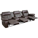 English Elm Series 3-Seat Reclining LeatherSoft Theater Seating Unit with Straight Cup Holders