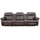 English Elm Series 3-Seat Reclining LeatherSoft Theater Seating Unit with Straight Cup Holders