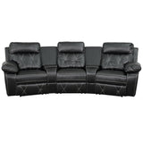 English Elm Series 3-Seat Reclining LeatherSoft Theater Seating Unit with Curved Cup Holders