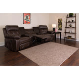 English Elm Series 3-Seat Reclining LeatherSoft Theater Seating Unit with Curved Cup Holders