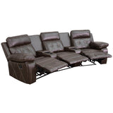 English Elm Series 3-Seat Reclining LeatherSoft Theater Seating Unit with Curved Cup Holders