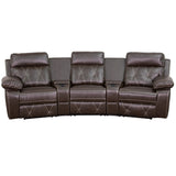 English Elm Series 3-Seat Reclining LeatherSoft Theater Seating Unit with Curved Cup Holders