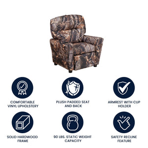 English Elm Contemporary Camouflaged Fabric Kids Recliner with Cup Holder