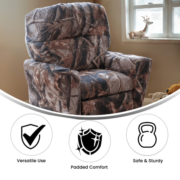 English Elm Contemporary Camouflaged Fabric Kids Recliner with Cup Holder