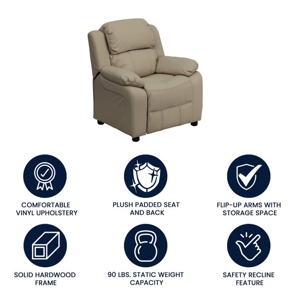 English Elm Deluxe Padded Contemporary Kids Recliner with Storage Arms