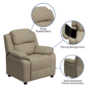 English Elm Deluxe Padded Contemporary Kids Recliner with Storage Arms