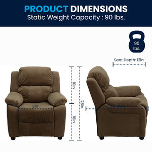 English Elm Deluxe Padded Contemporary Kids Recliner with Storage Arms