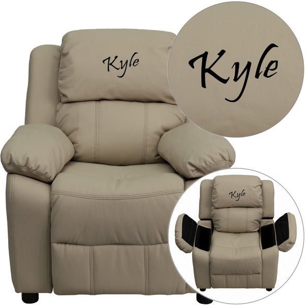 English Elm Personalized Deluxe Padded Kids Recliner with Storage Arms