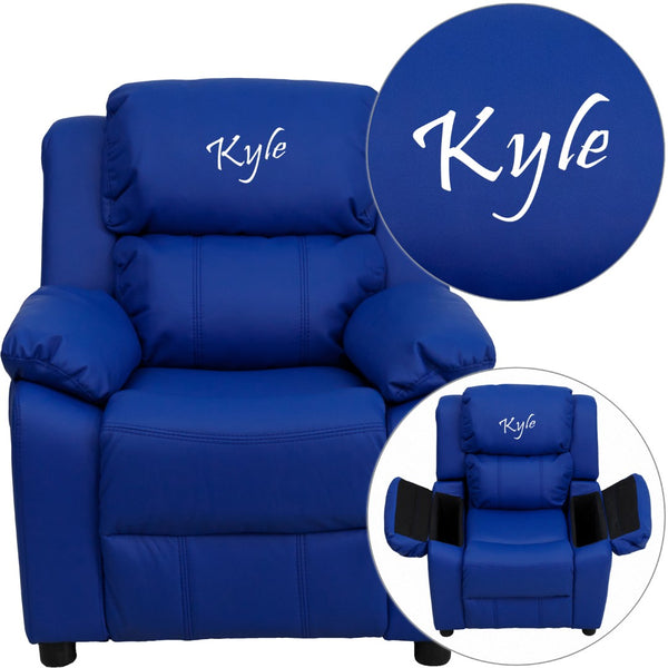 English Elm Personalized Deluxe Padded Kids Recliner with Storage Arms