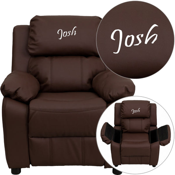 English Elm Personalized Deluxe Padded Kids Recliner with Storage Arms