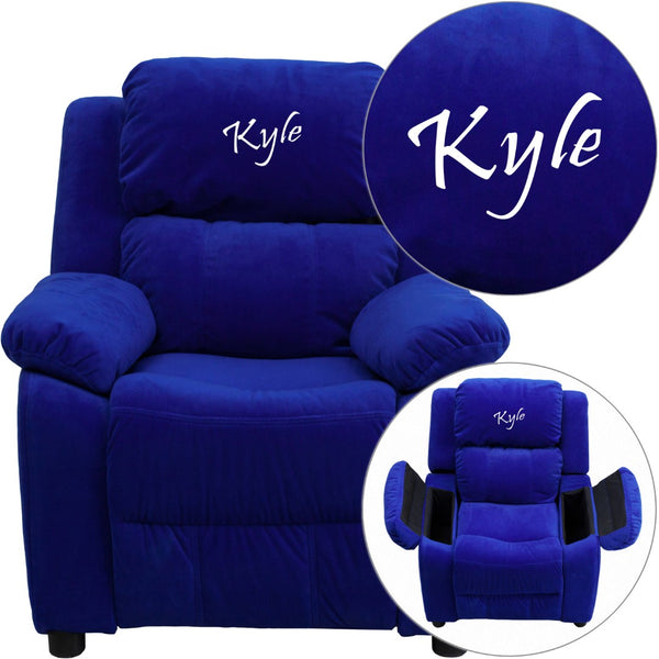 English Elm Personalized Deluxe Padded Kids Recliner with Storage Arms