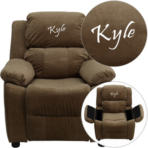 English Elm Personalized Deluxe Padded Kids Recliner with Storage Arms