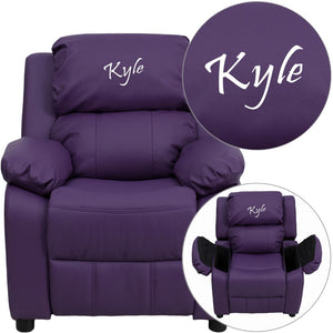 English Elm Personalized Deluxe Padded Kids Recliner with Storage Arms