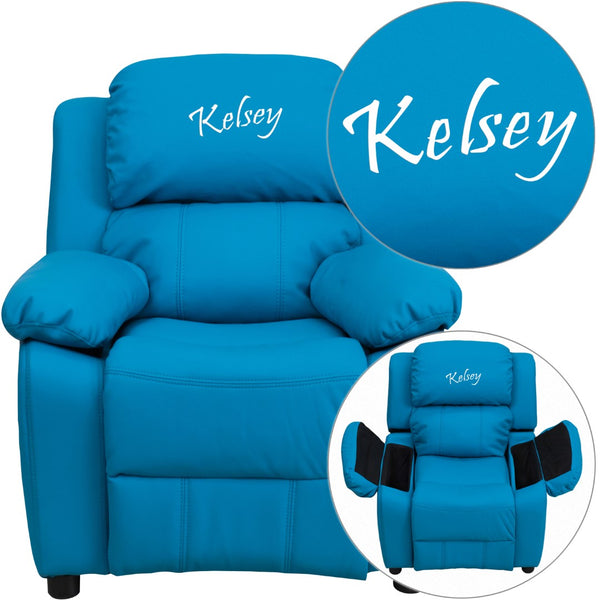 English Elm Personalized Deluxe Padded Kids Recliner with Storage Arms