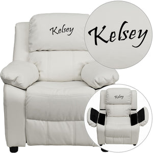 English Elm Personalized Deluxe Padded Kids Recliner with Storage Arms