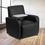 Commercial Grade LeatherSoft Guest Chair with Tablet Arm, Front Wheel Casters and Cup Holder