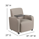 English Elm Commercial Grade LeatherSoft Guest Chair with Tablet Arm, Front Wheel Casters and Cup Holder