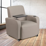 English Elm Commercial Grade LeatherSoft Guest Chair with Tablet Arm, Front Wheel Casters and Cup Holder