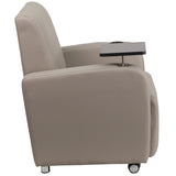 English Elm Commercial Grade LeatherSoft Guest Chair with Tablet Arm, Front Wheel Casters and Cup Holder