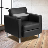 Modern Guest Chair: Tablet Arm, Chrome Legs, Cup Holder | Black LeatherSoft