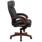 English Elm Commercial Grade High Back LeatherSoft Executive Ergonomic Office Chair with Synchro-Tilt Mechanism, Mahogany Wood Base and Arms