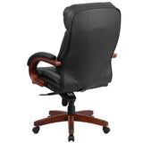 English Elm Commercial Grade High Back LeatherSoft Executive Ergonomic Office Chair with Synchro-Tilt Mechanism, Mahogany Wood Base and Arms