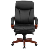 English Elm Commercial Grade High Back LeatherSoft Executive Ergonomic Office Chair with Synchro-Tilt Mechanism, Mahogany Wood Base and Arms