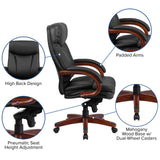 English Elm Commercial Grade High Back LeatherSoft Executive Ergonomic Office Chair with Synchro-Tilt Mechanism, Mahogany Wood Base and Arms