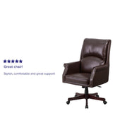 English Elm Commercial Grade High Back Pillow Back LeatherSoft Executive Swivel Office Chair with Arms