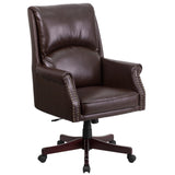 English Elm Commercial Grade High Back Pillow Back LeatherSoft Executive Swivel Office Chair with Arms