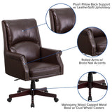 English Elm Commercial Grade High Back Pillow Back LeatherSoft Executive Swivel Office Chair with Arms