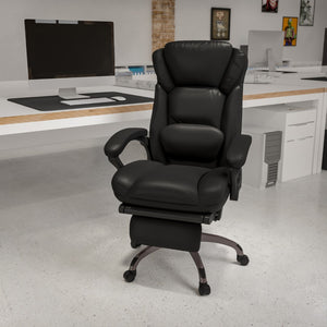 English Elm Commercial Grade High Back LeatherSoft Executive Reclining Ergonomic Swivel Office Chair with Outer Lumbar Cushion and Arms