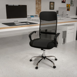 English Elm Commercial Grade High Back Leather and Mesh Swivel Task Office Chair with Arms