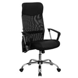 English Elm Commercial Grade High Back Leather and Mesh Swivel Task Office Chair with Arms