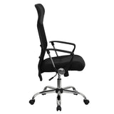 English Elm Commercial Grade High Back Leather and Mesh Swivel Task Office Chair with Arms