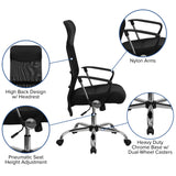 English Elm Commercial Grade High Back Leather and Mesh Swivel Task Office Chair with Arms